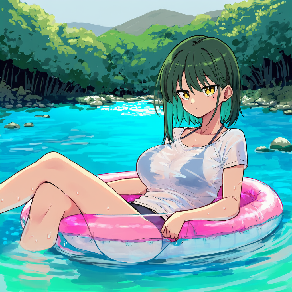 連休開始　川でプカプカ