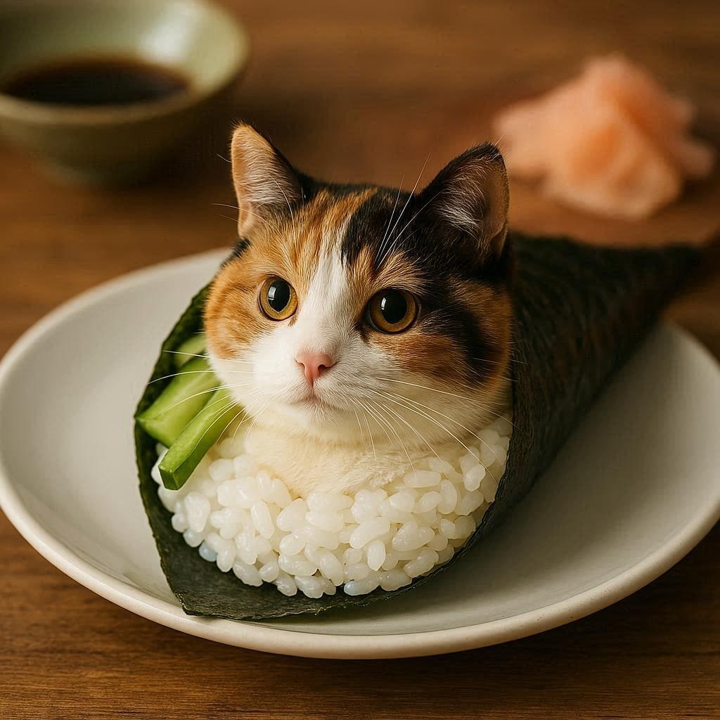 手巻き寿司になった猫