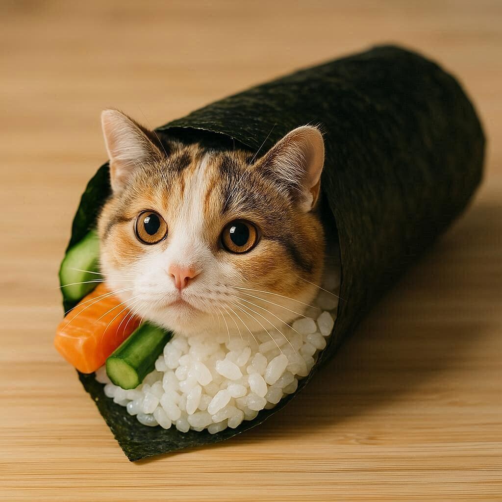 手巻き寿司になった猫