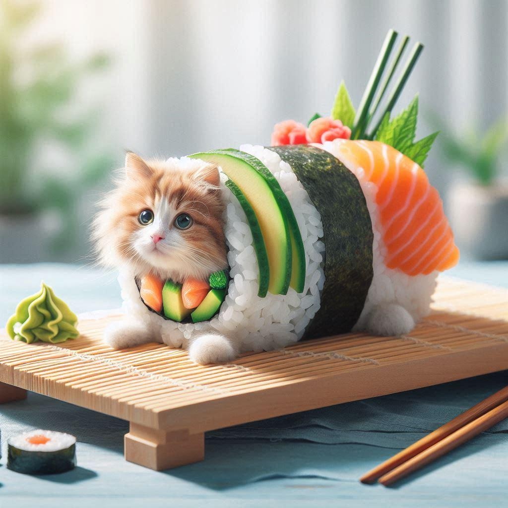 手巻き寿司になった猫