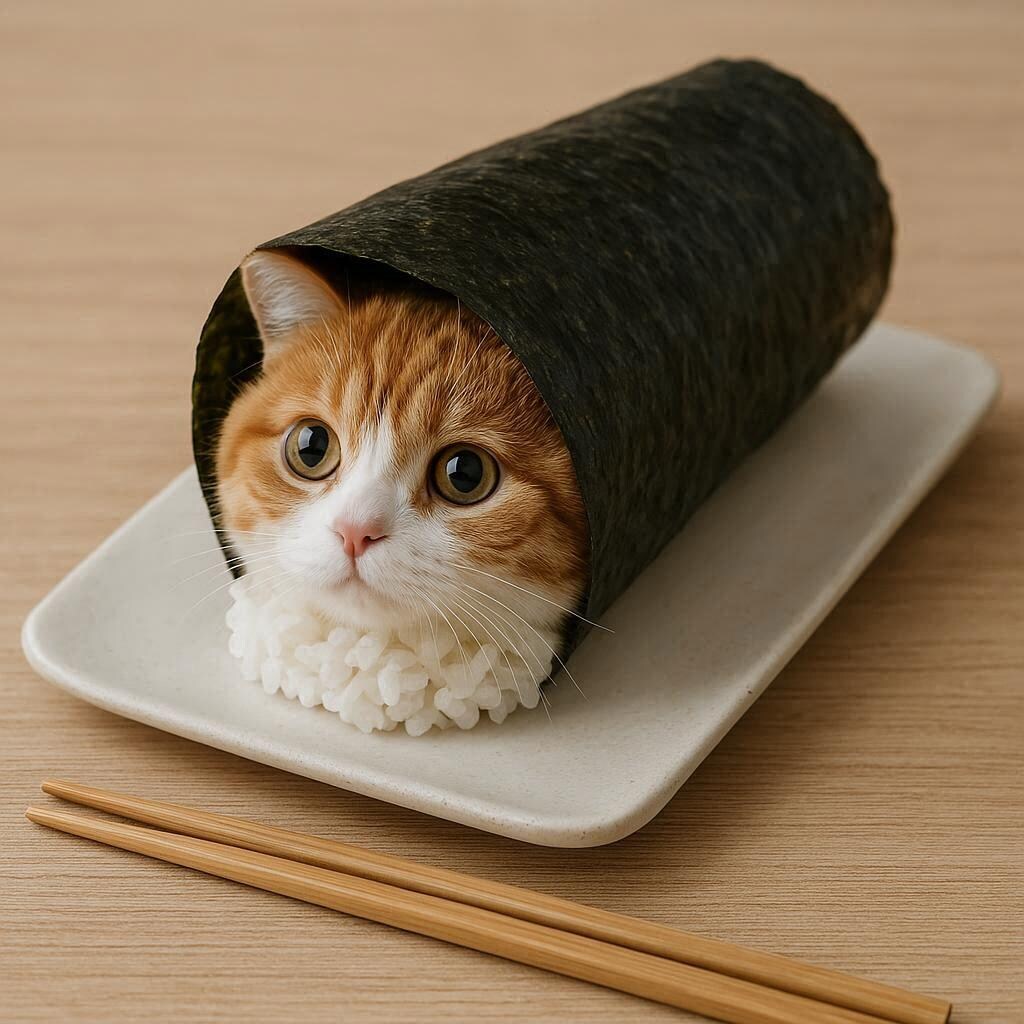 手巻き寿司になった猫