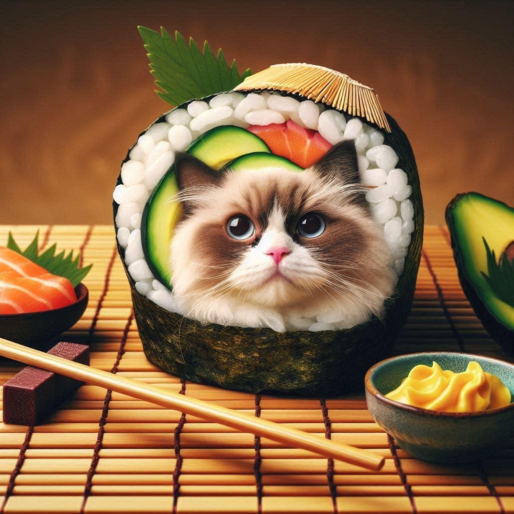 手巻き寿司になった猫