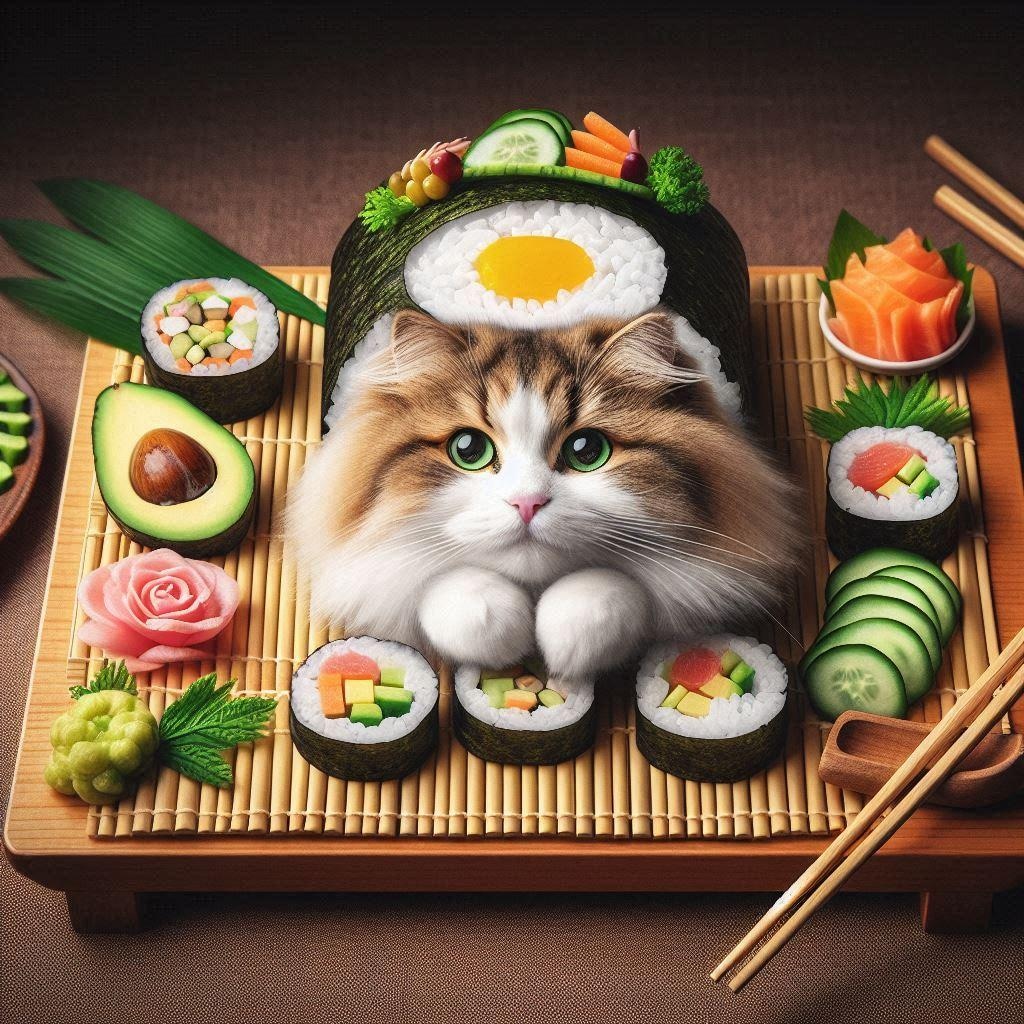 手巻き寿司になった猫
