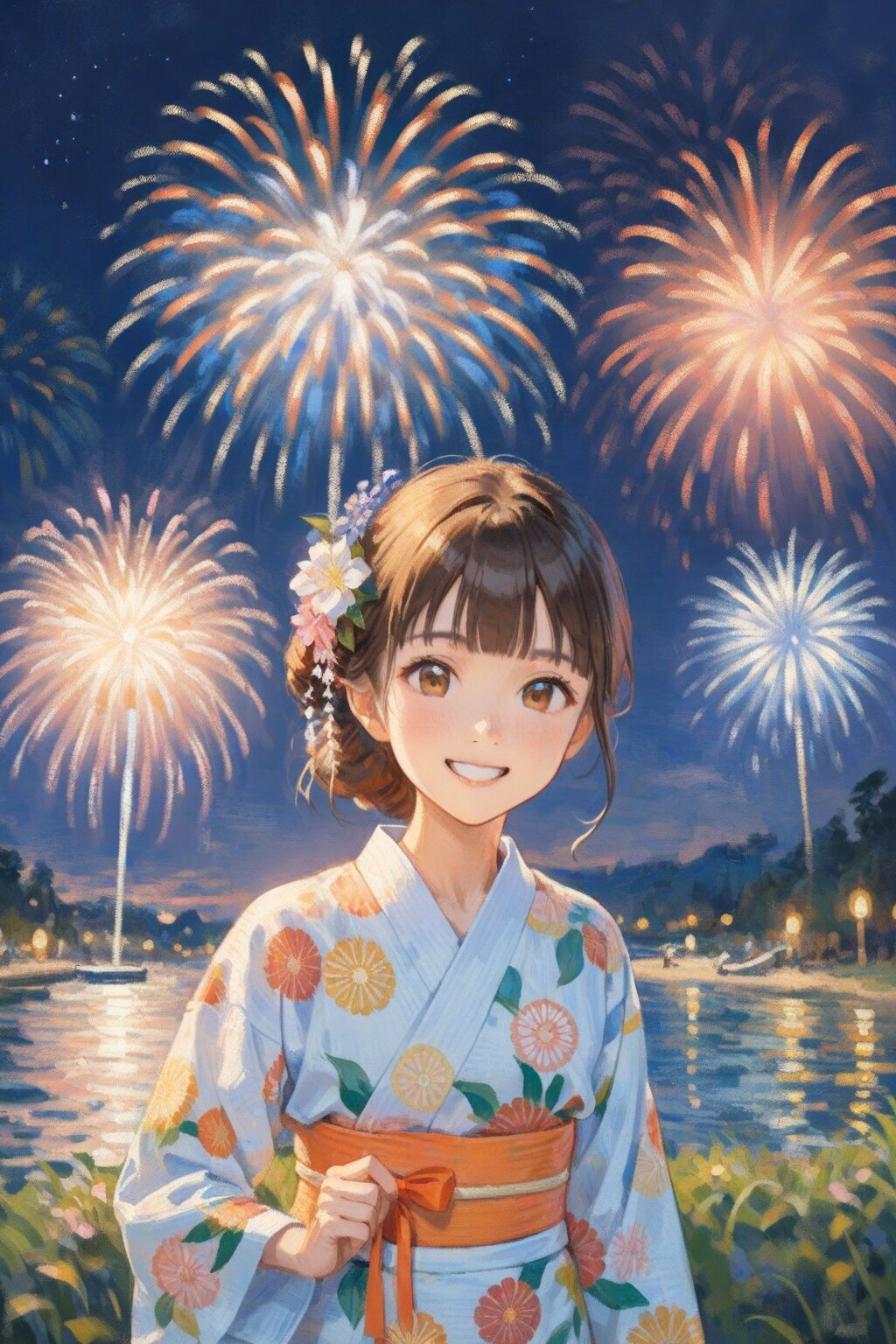 夏祭りと花火と浴衣の少女 | の人気AIイラスト・グラビア