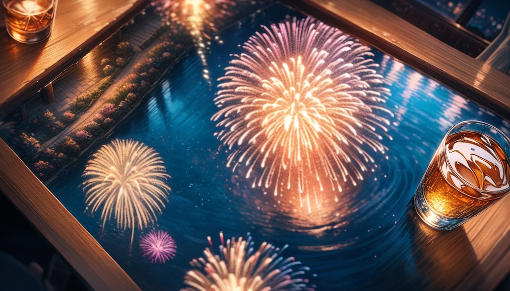 グラスに映る花火