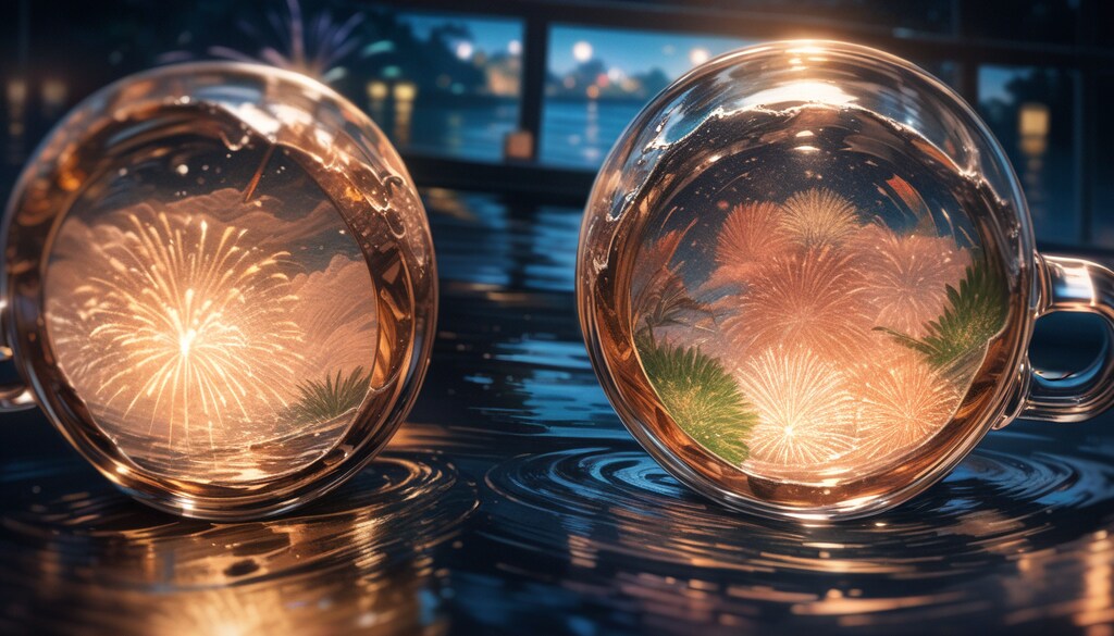 グラスに映る花火