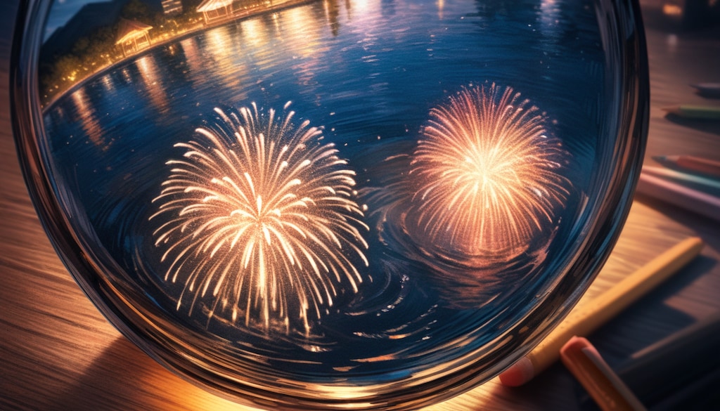 グラスに映る花火