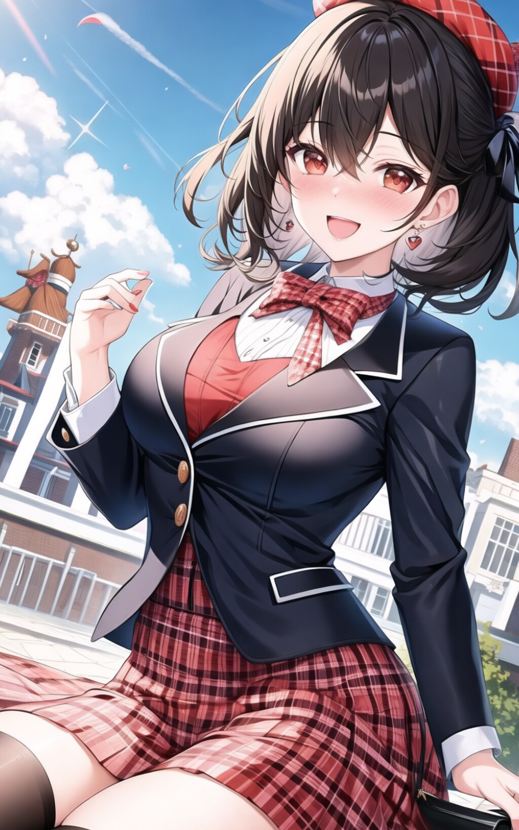 チェック柄＋ベレー帽はお嬢様の法則