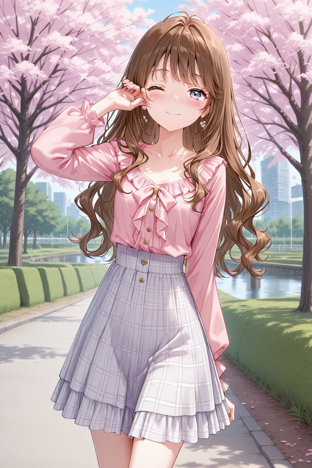 春コーデとウィンク