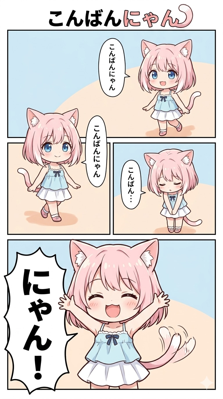 4コマ漫画？「こんばんにゃん」