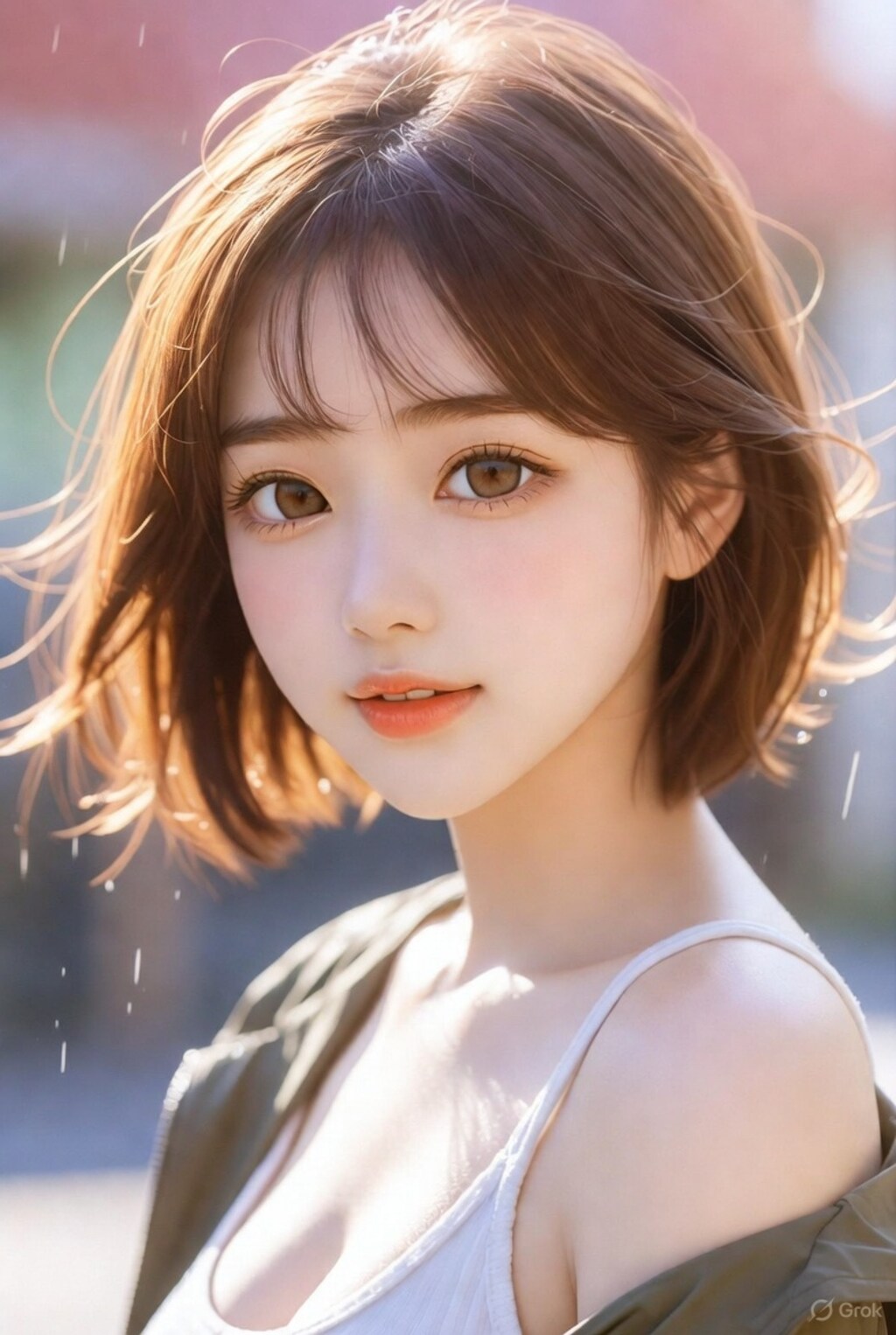 茶髪ボブでパーカーの美女２