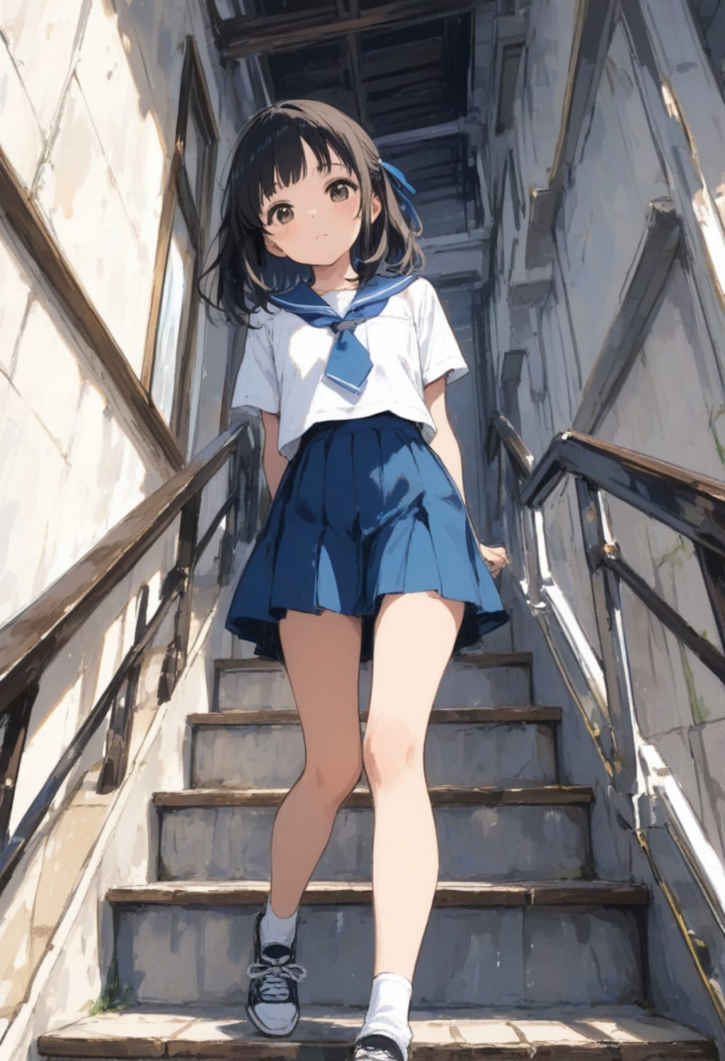 セーラー服の少女(階段)