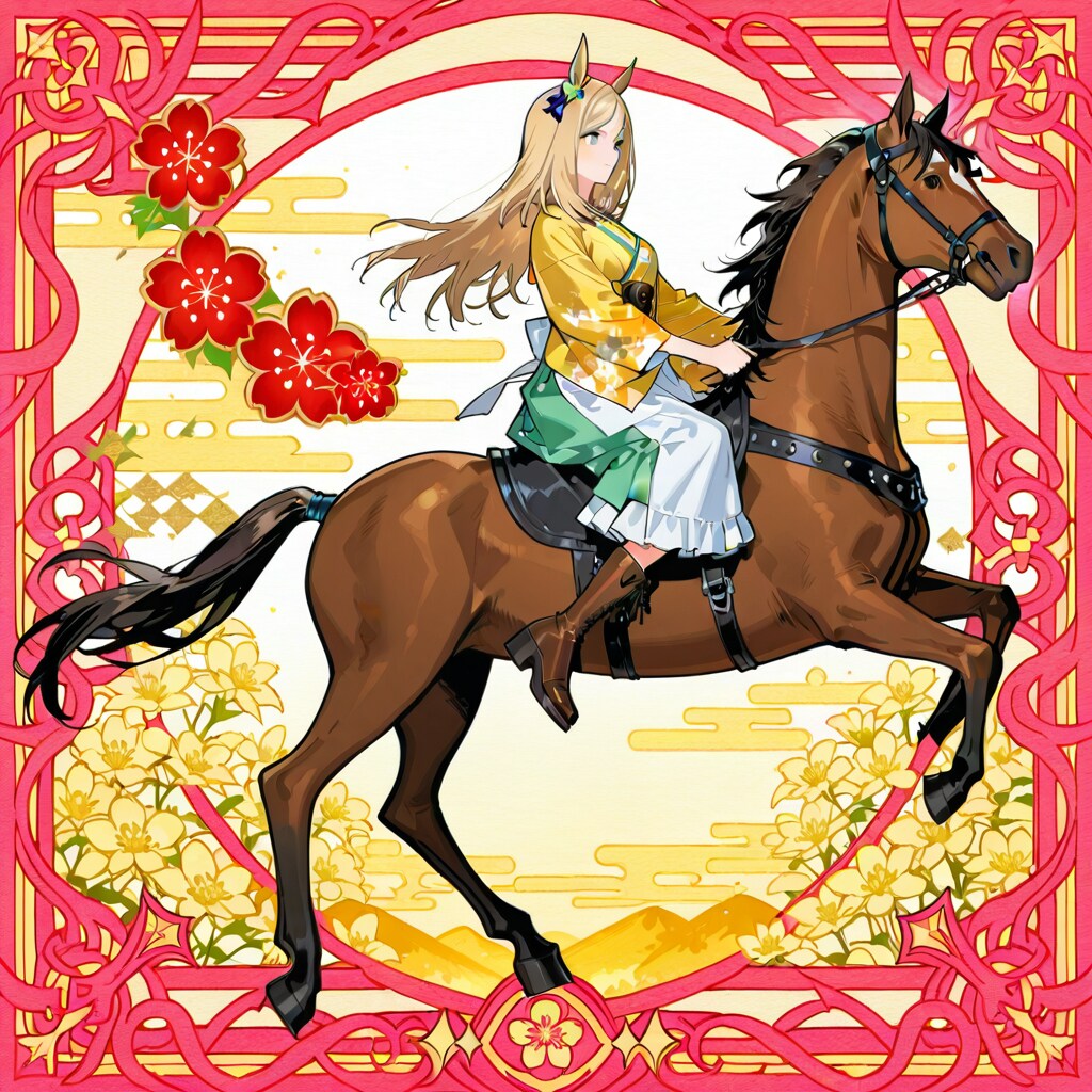 午年なので馬と馬に乗るのが上手いウマ耳の着物の少女 | の人気AIイラスト・グラビア