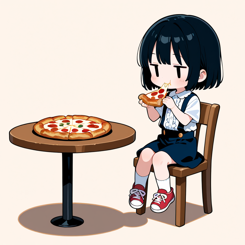 おピッツァを食べる