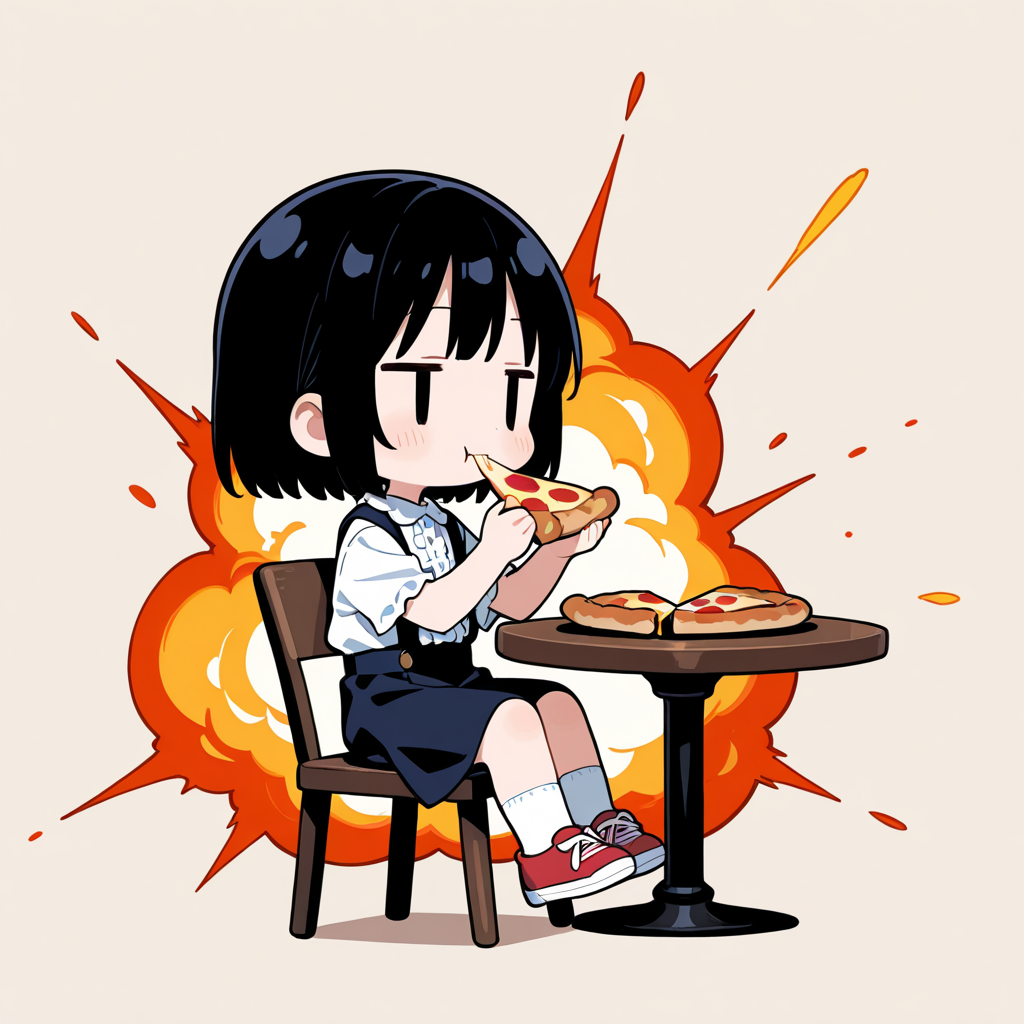 おピッツァを食べる