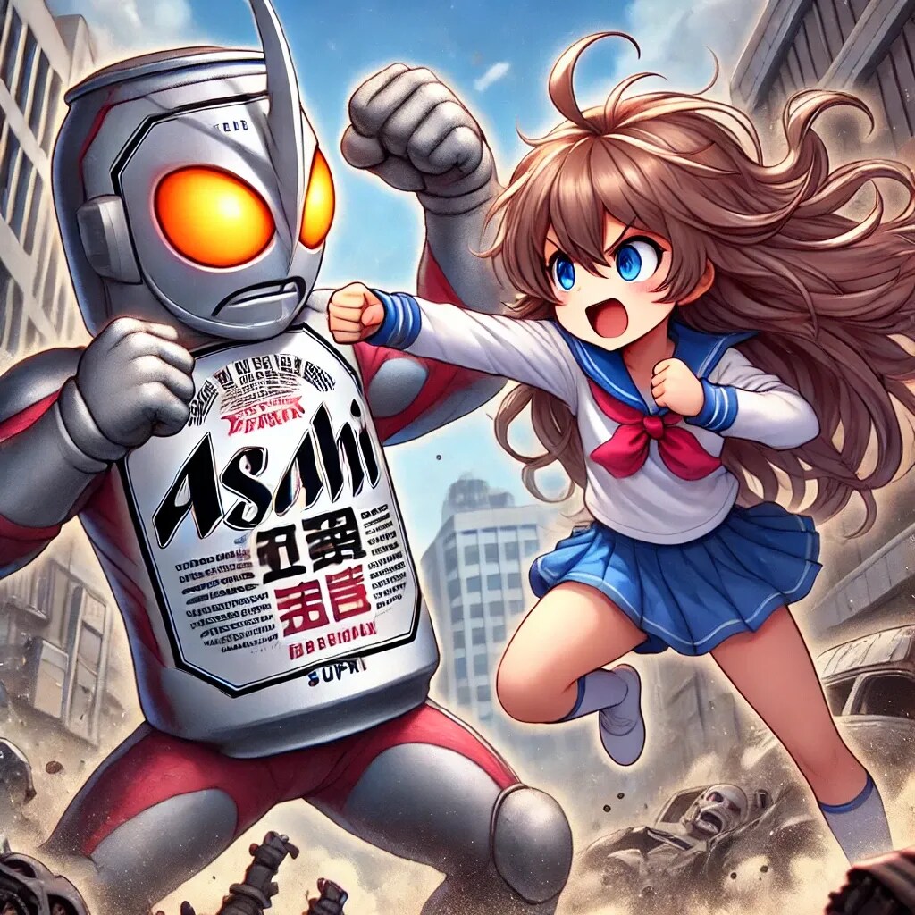 ヒーローとして戦うビール缶と小さな女の子