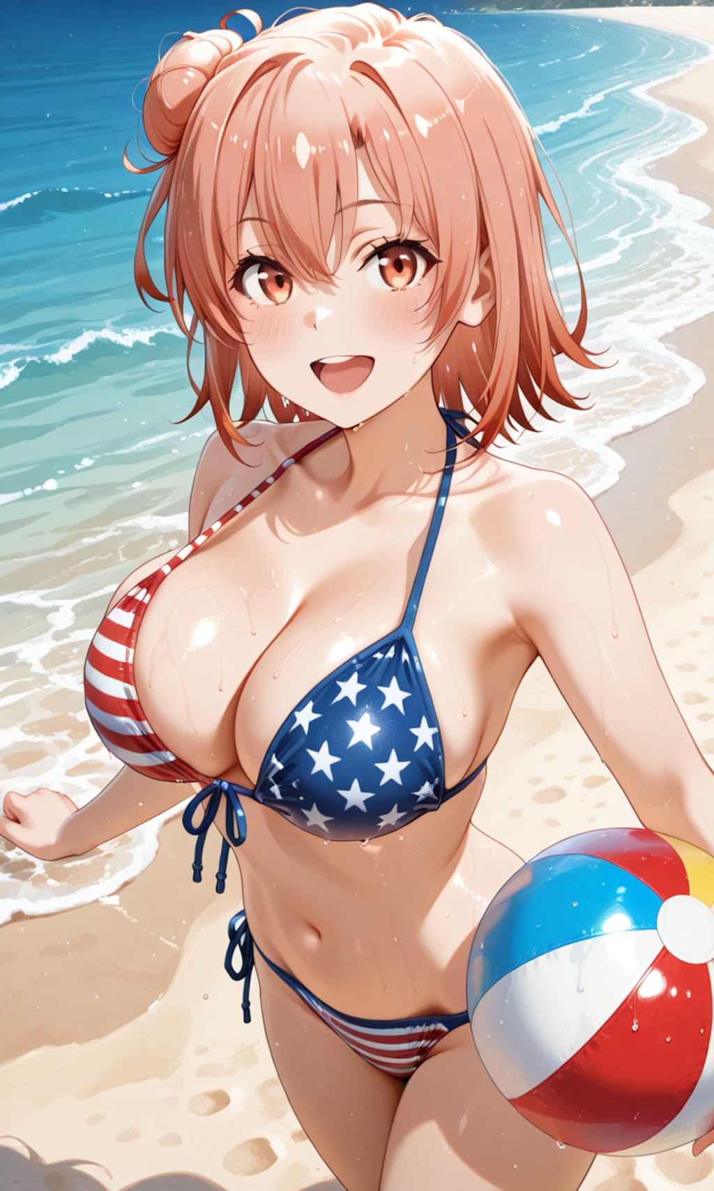 PixAIで星条旗ビキニのガハマ🇺🇸👙🏖️❤️
