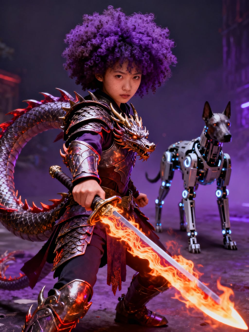 女戦士とロボット犬