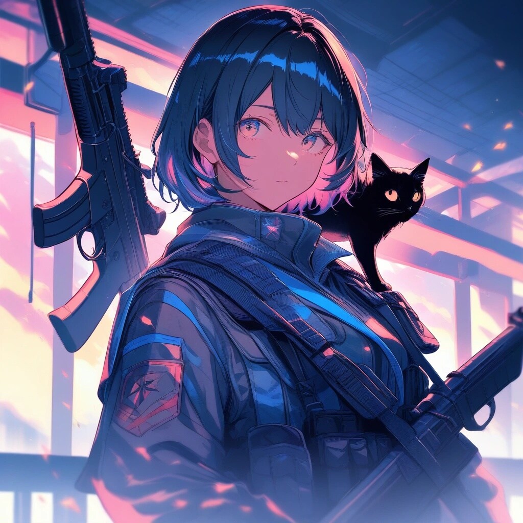 Assault girl with black cat