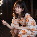 花火をする女性 2枚目