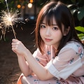 花火をする女性 4枚目