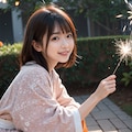 花火をする女性 7枚目