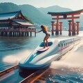 【謎画像】厳島神社で新幹線サーフィンをする女性 2枚目