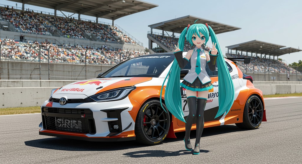 初音ミクとレプソルレッドブルGRヤリスレーシングカー