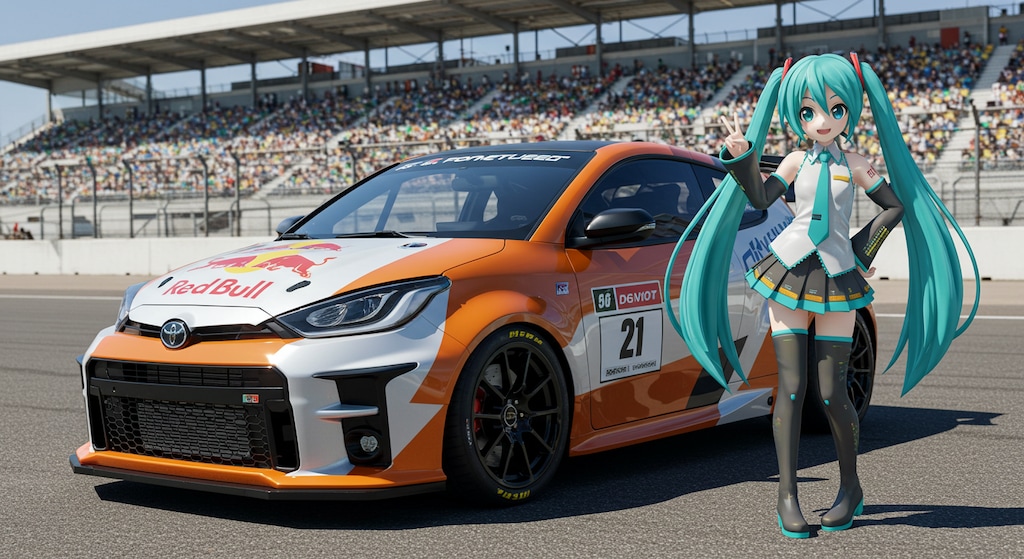 初音ミクとレプソルレッドブルGRヤリスレーシングカー