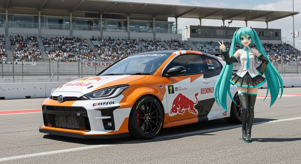 初音ミクとレプソルレッドブルGRヤリスレーシングカー