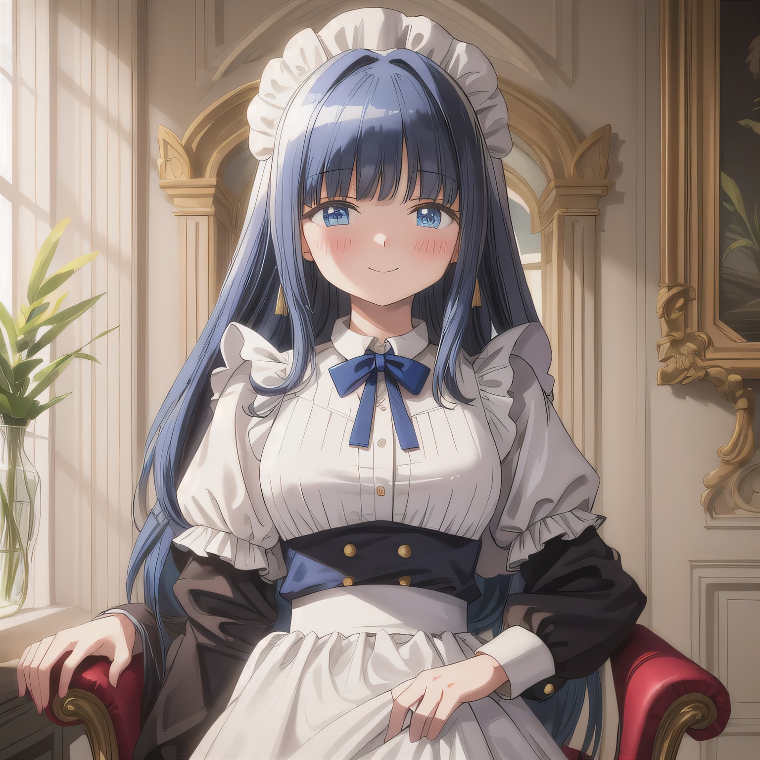 黒髪ロングでメイド服の少女４１ | の人気AIイラスト・グラビア