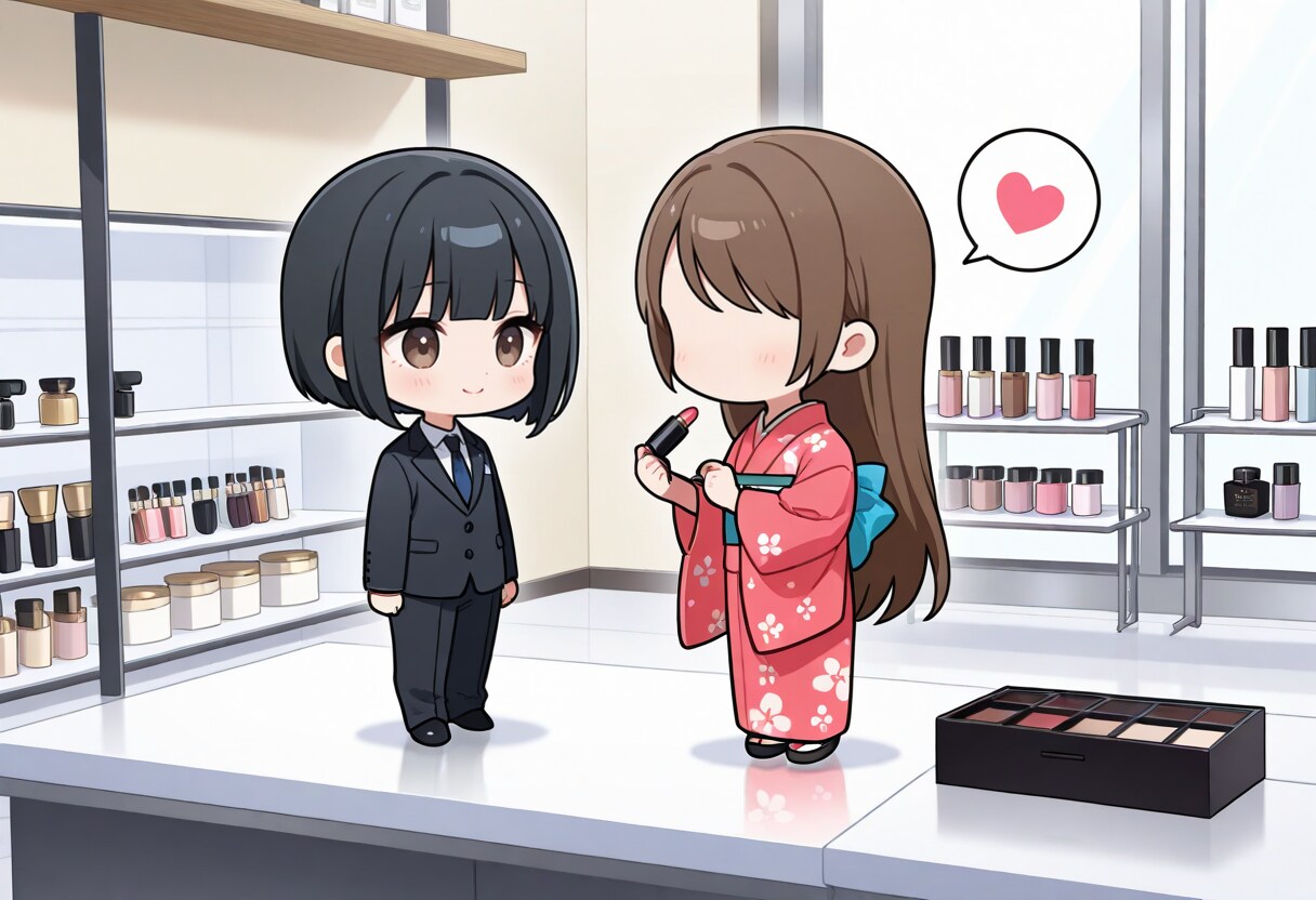 口紅を選んでいるのっぺらぼうさん