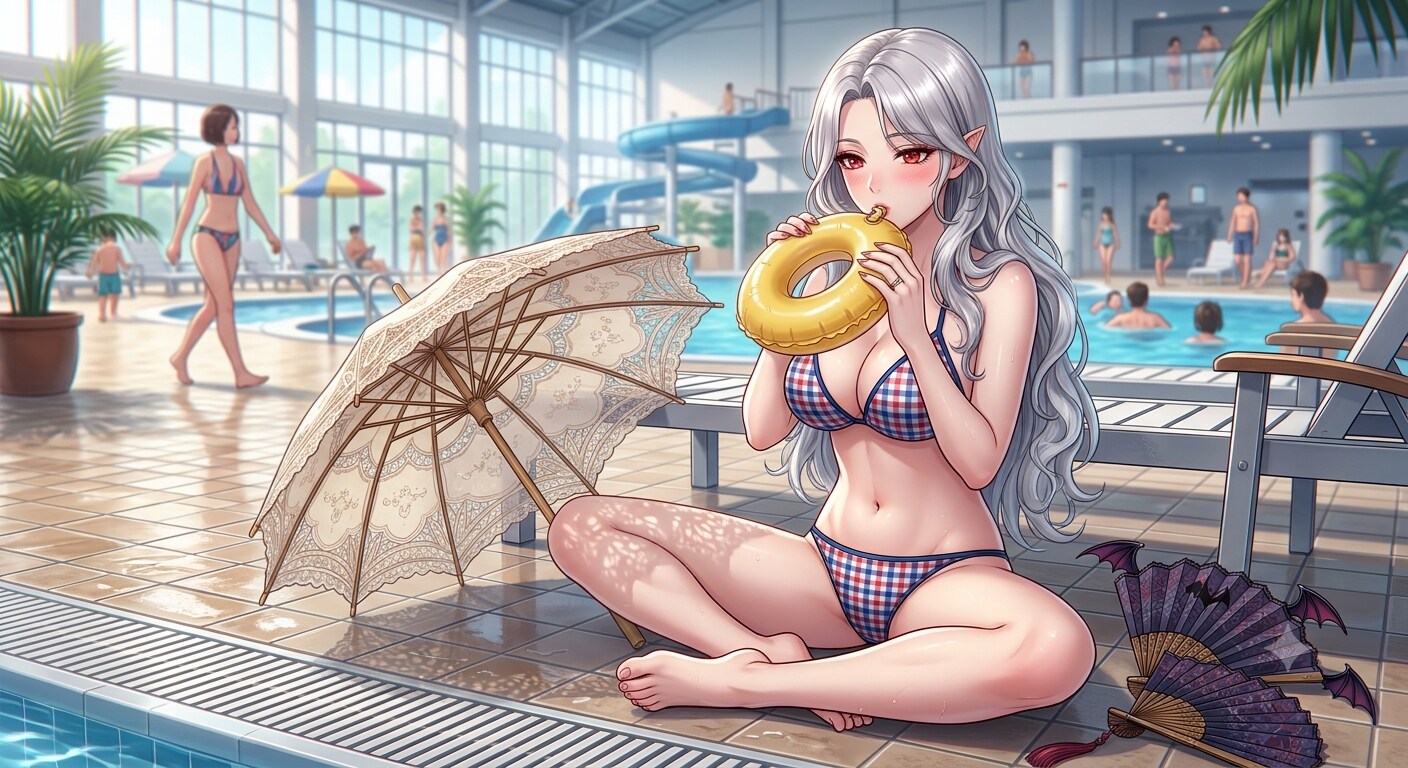 浮き輪膨らます女の子企画作品です