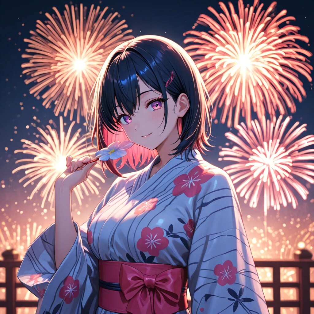 浴衣で花火