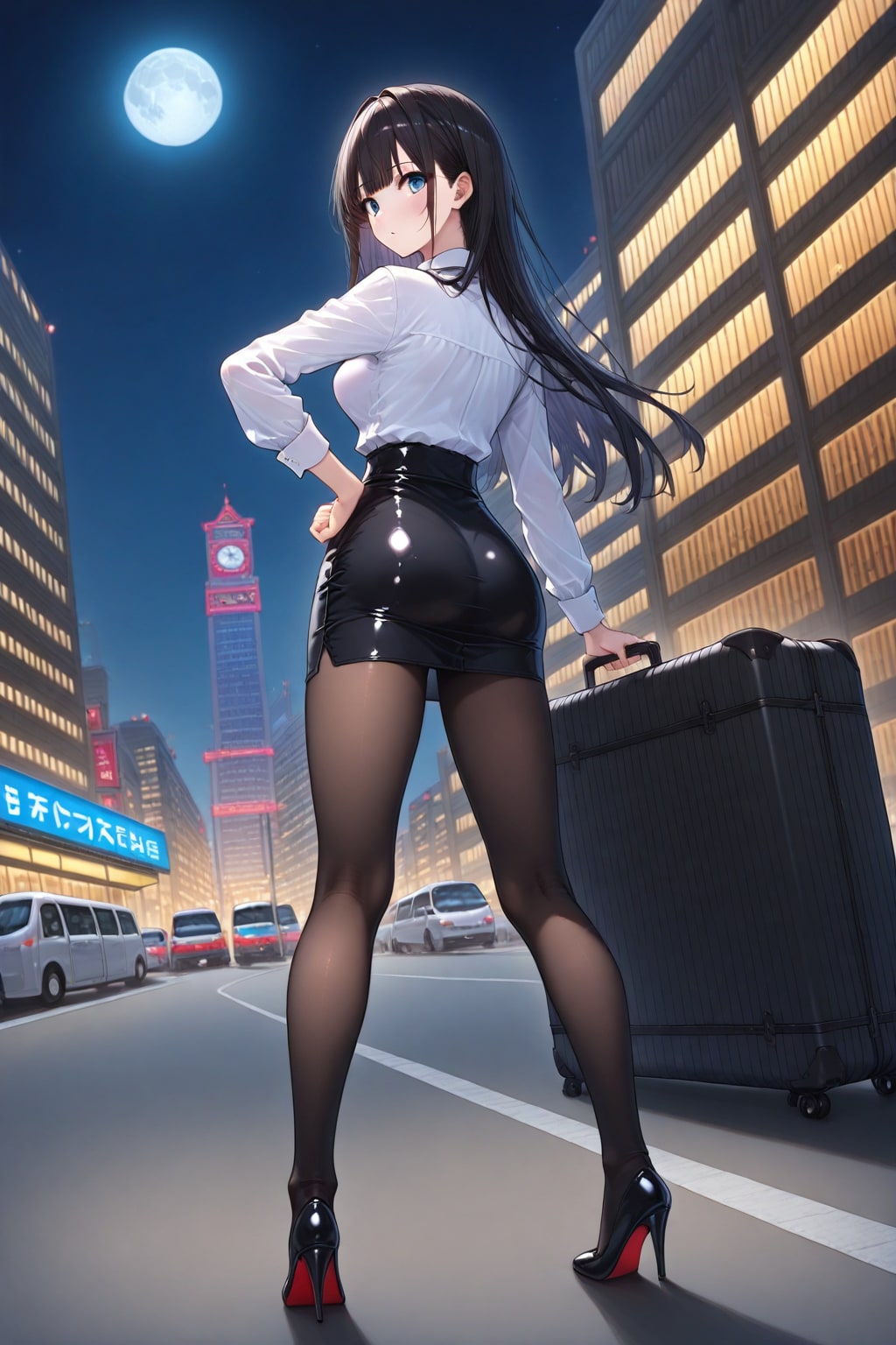 スーツケースを引いて