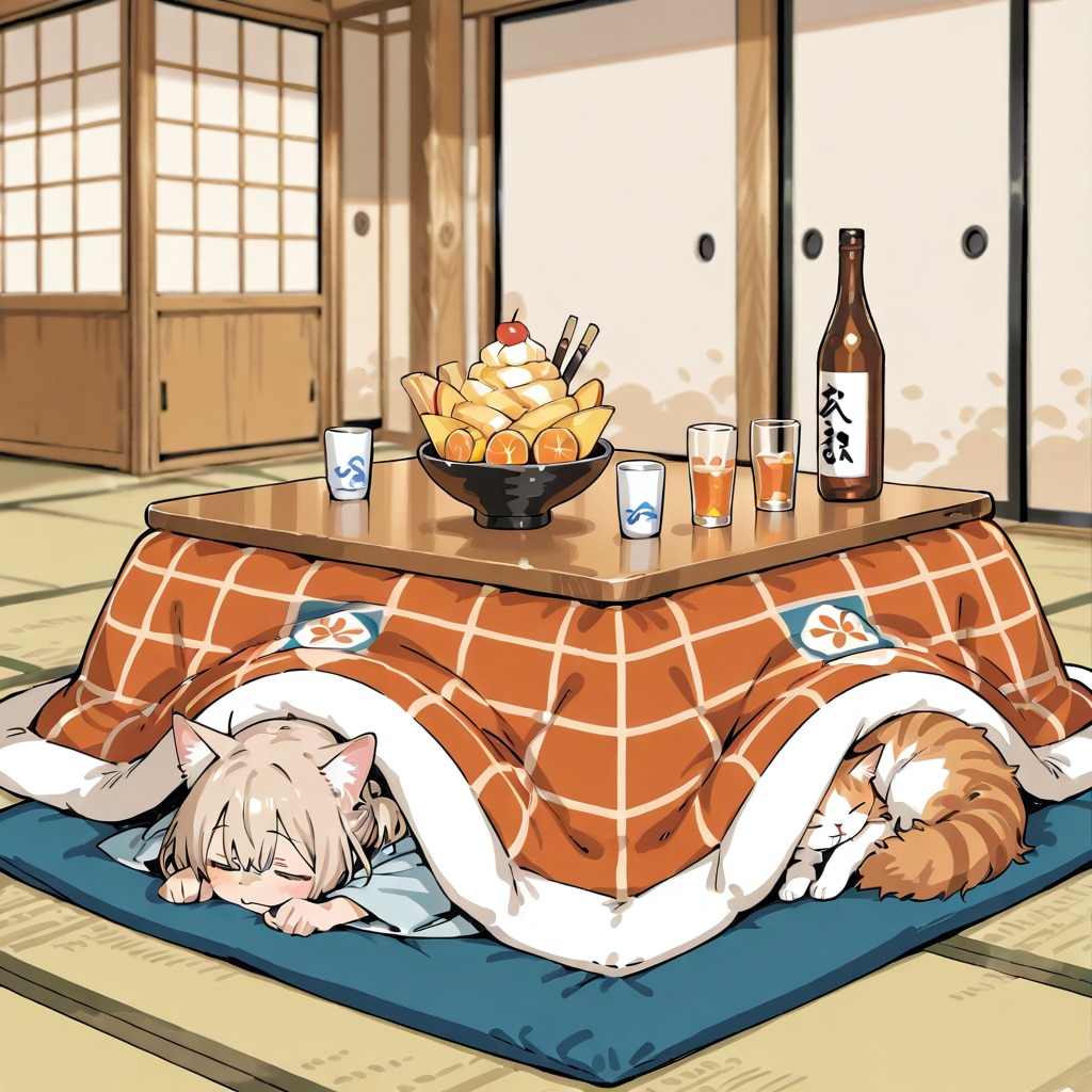 🐱山盛りパフェこたつ猫 | の人気AIイラスト・グラビア