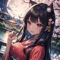梅の花と猫耳着物娘 2枚目
