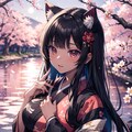 梅の花と猫耳着物娘 3枚目
