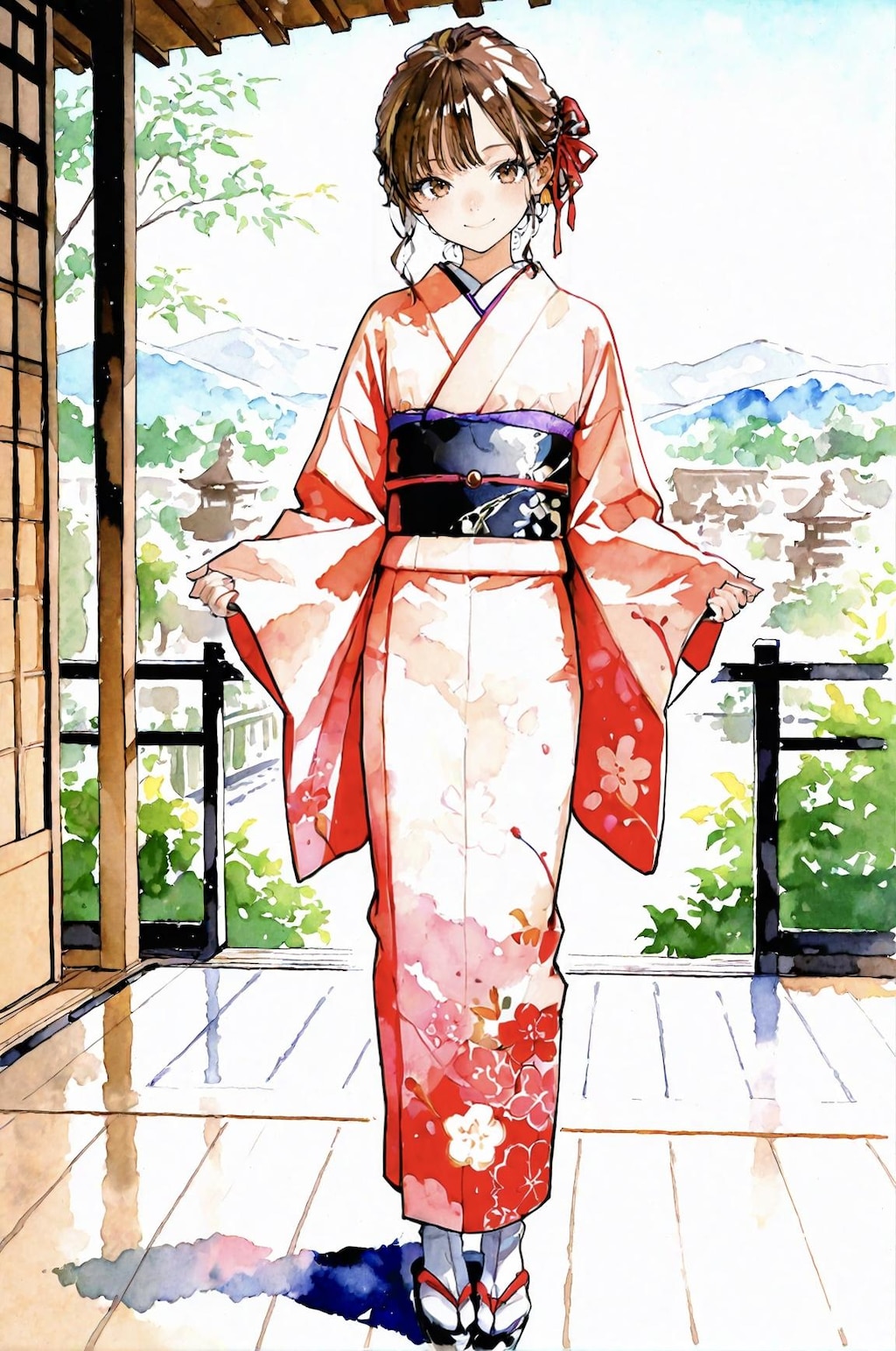 水彩画風ー和服