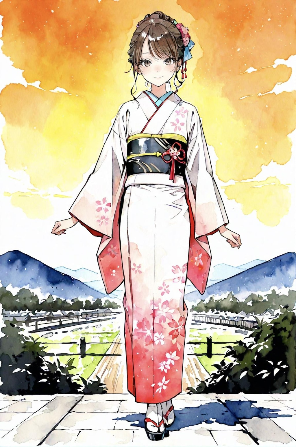水彩画風ー和服