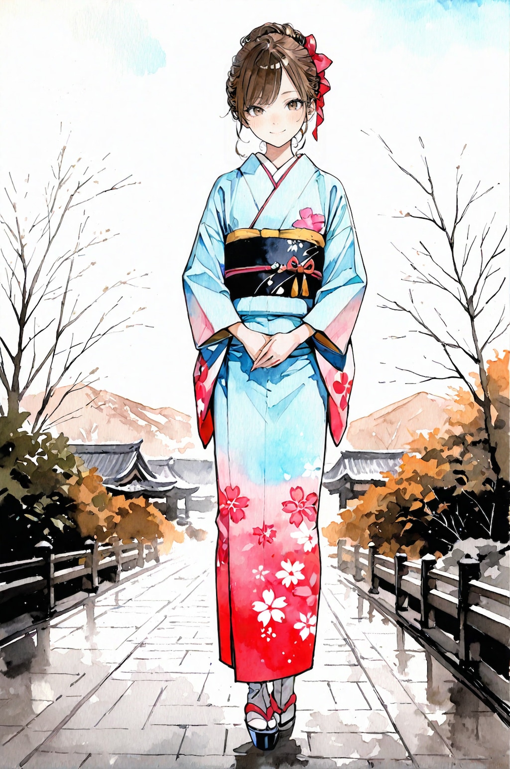 水彩画風ー和服