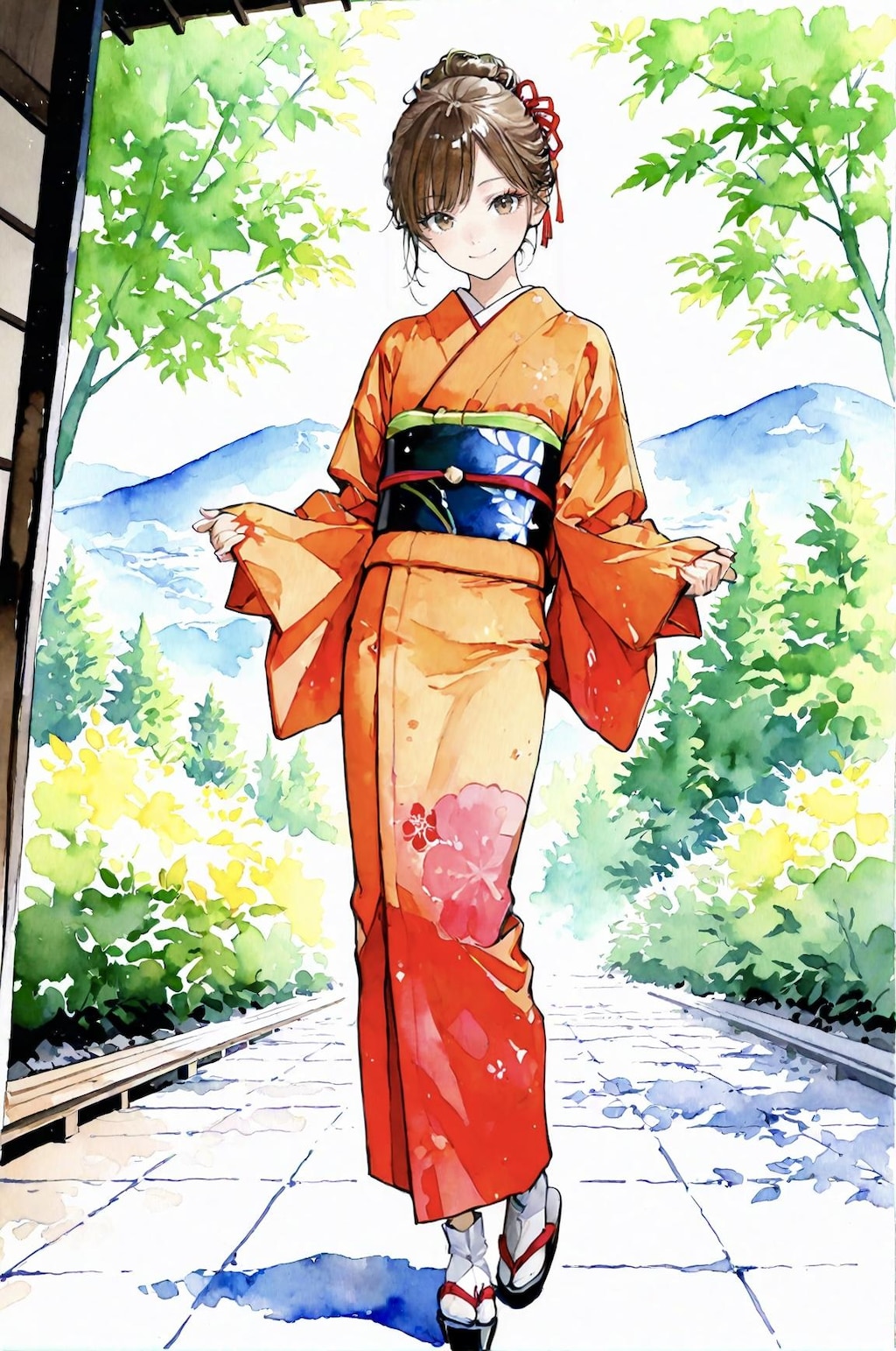 水彩画風ー和服