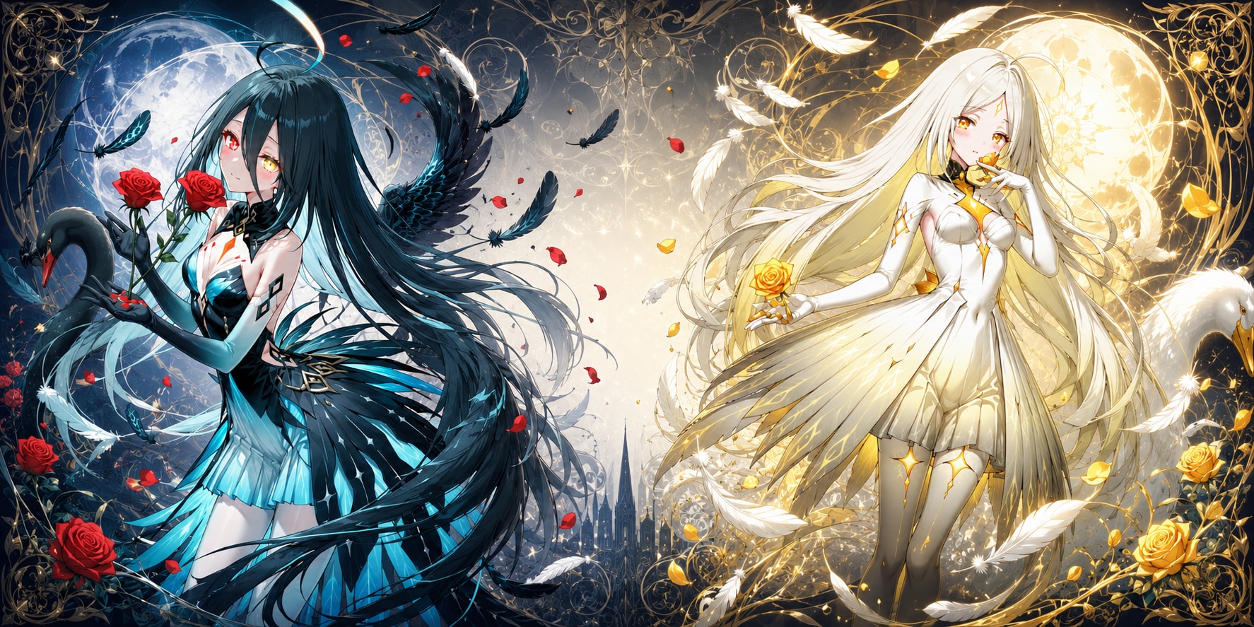 【別ver.集】薔薇香る月と太陽の女神 | の人気AIイラスト・グラビア