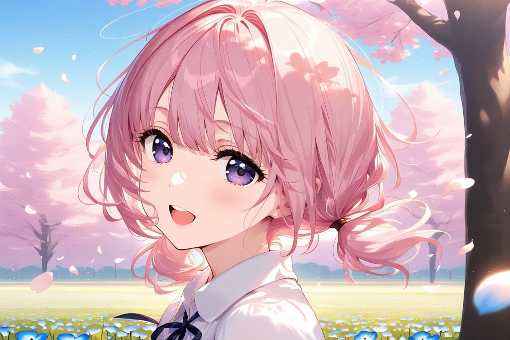 ネモフィラと桜で