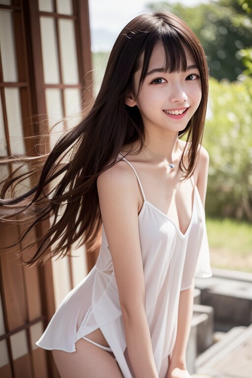 風に髪をなびかせる美少女