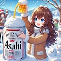 ビールが噴き上がる雪像を作る女の子 4枚目