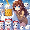 ビールが噴き上がる雪像を作る女の子 2枚目