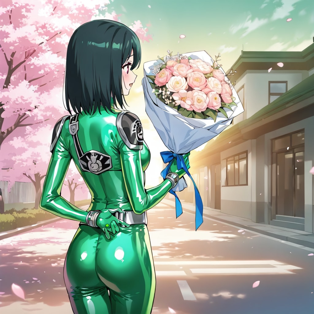 戦隊衣装の三船妹を後ろから(ちちぷい版)