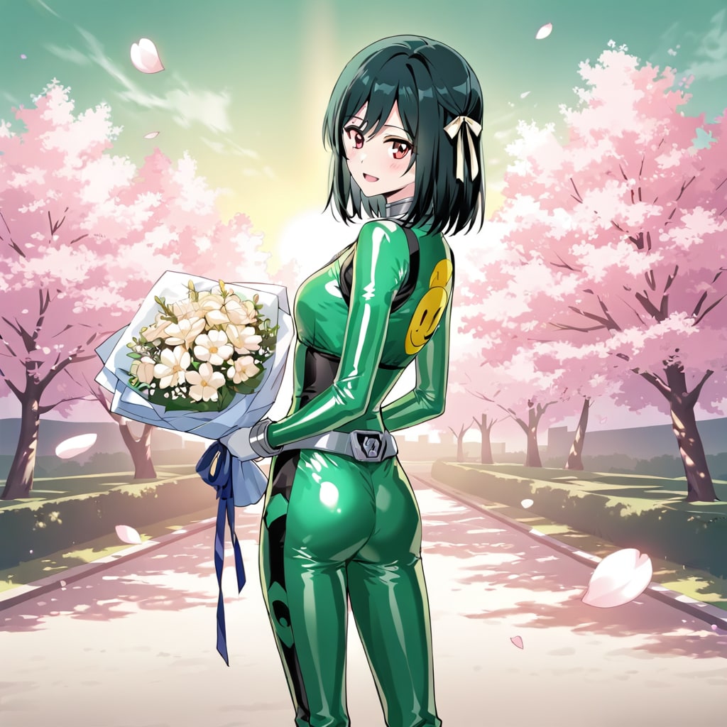 戦隊衣装の三船妹を後ろから(ちちぷい版)