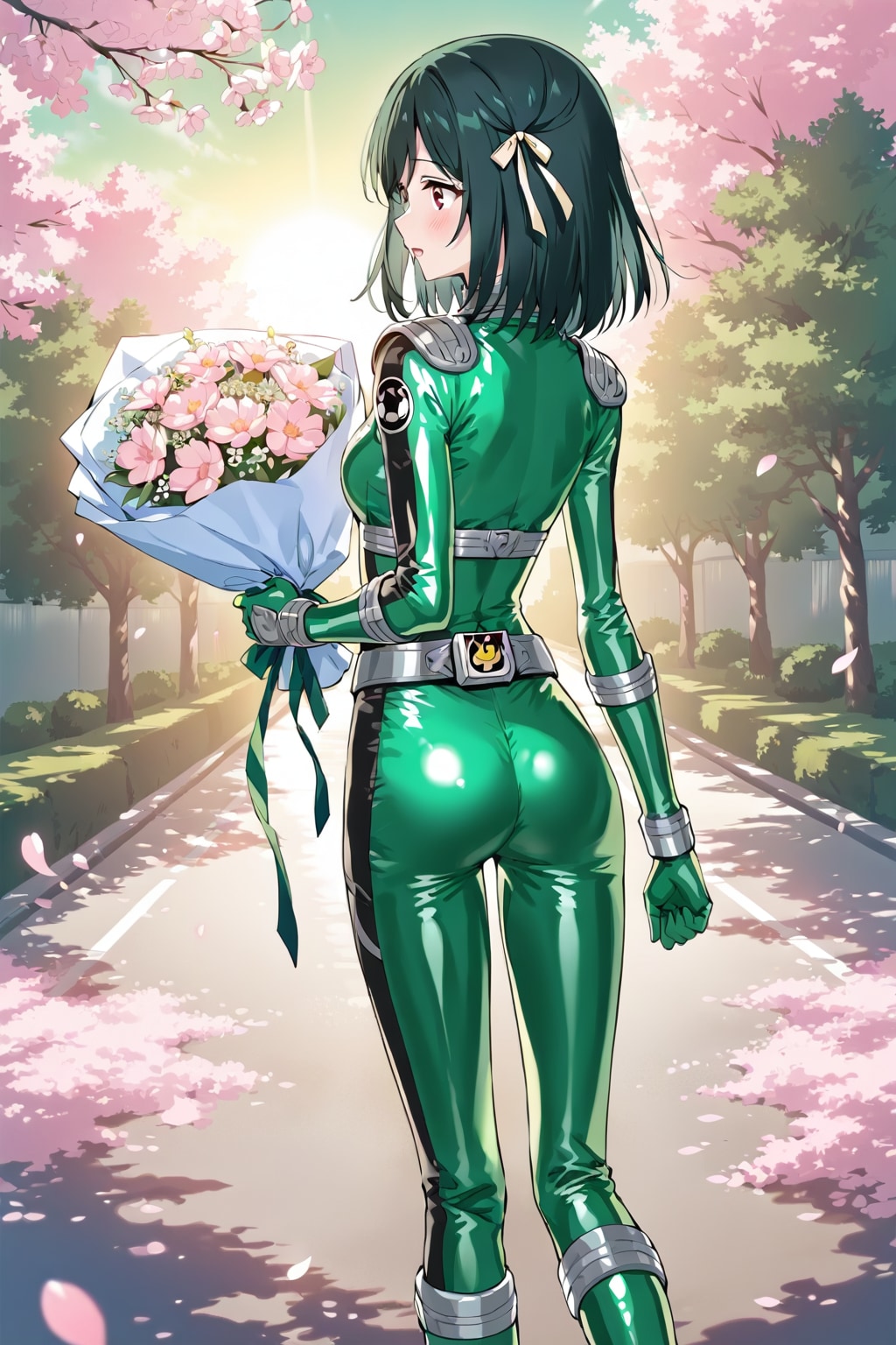 戦隊衣装の三船妹を後ろから(ちちぷい版)